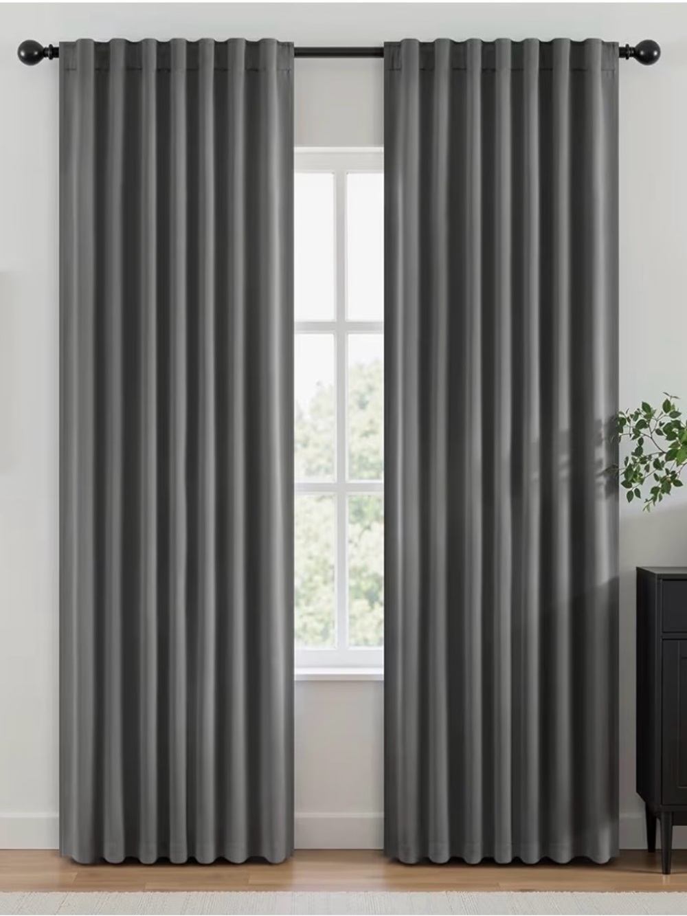 New Rod Pocket & Back Tab Pleated Blackout Curtains with Hooks Rings Grey  96in